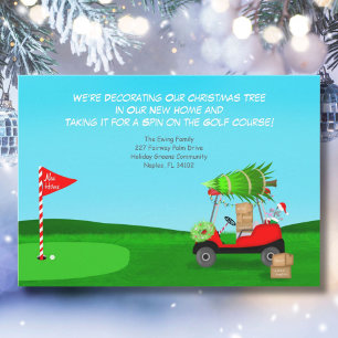 Faire-part Chariot de golf de Noël avec cartons de déménageme