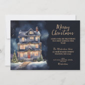 Faire-part Charmante Aquarelle Maison de Noël Déménagement (Devant)