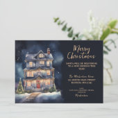 Faire-part Charmante Aquarelle Maison de Noël Déménagement (Debout devant)