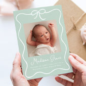 Faire-part Charme Bow Mint Green Photo Naissance