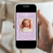 Faire-part Charming Bow Lavender Baby Girl Photo Birth