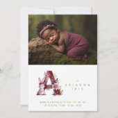 Faire-part Charming Floral A Burgundy & Glitter Newborn (Devant)