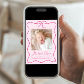Faire-part Charming Rose Bow Baby Girl Photo Birth
