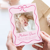 Faire-part Charming Rose Bow Baby Girl Photo Birth