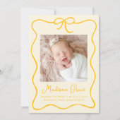 Faire-part Charming Yellow Bow Photo Naissance (Devant)