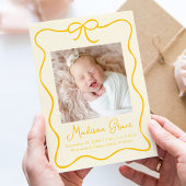Faire-part Charming Yellow Bow Photo Naissance