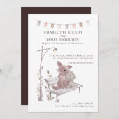 Faire-part Chat et chien sur un banc animal Mariage à thème (Devant / Derrière)