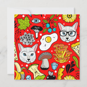 Faire-part Chat et oeuf sur le rouge