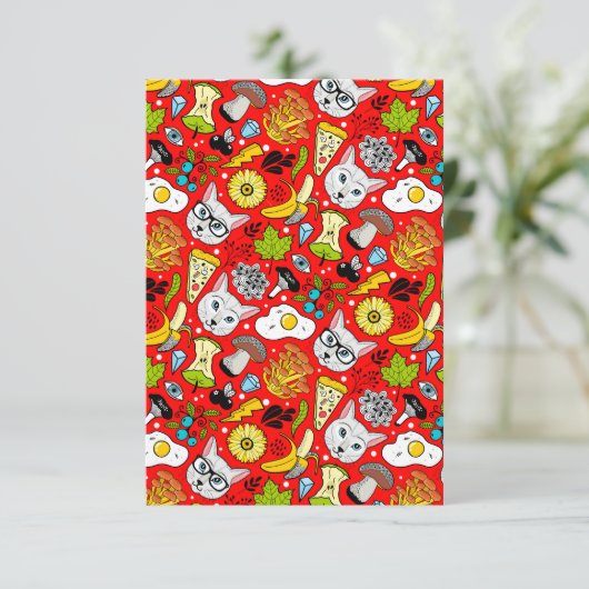 Faire-part Chat et oeuf sur le rouge (Debout devant)