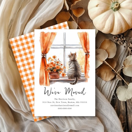 Faire-part Chat Tabby Automne | Nouvelle adresse déplacée