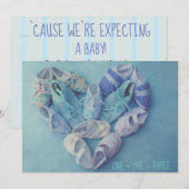 Faire-part Chaussures bébé en forme de cœur annonce de grosse (Devant / Derrière)