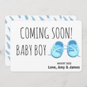 Faire-part Chaussures bébé mignonnes bientôt bleu Grossesse (Devant / Derrière)