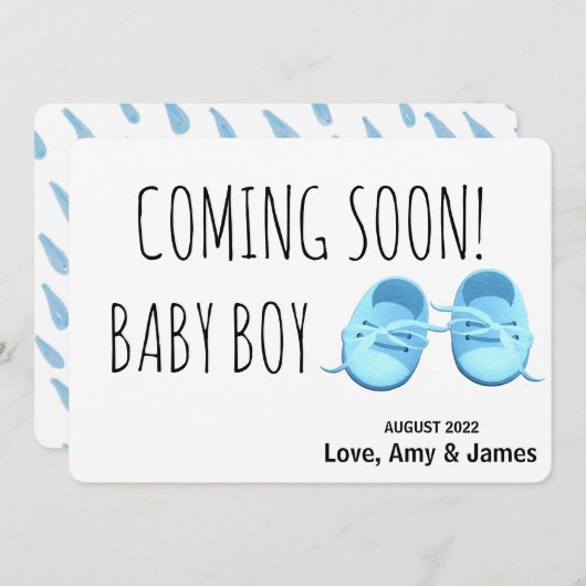 Faire-part Chaussures bébé mignonnes bientôt bleu Grossesse (Devant / Derrière)