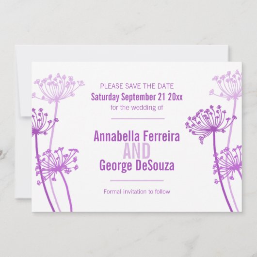 Faire-part Chervil moderne fleur graphique violet enregistrer (Dos)