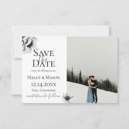 Faire-part Chic Anémone Floral Photo Save The Date (Devant)