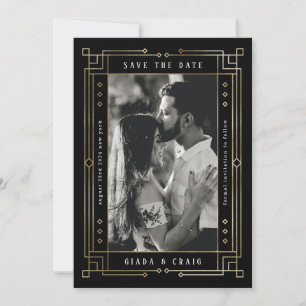 Faire-part Chic Art déco moderne Faux or noir Save the Date