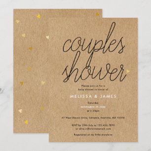 Faire-part chic avec cœurs dorés pour Baby Shower