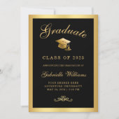 Faire-part Chic Black Gold Frame Script Graduation (Devant)