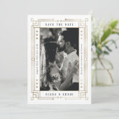 Faire-part Chic Blanc Faux Gold Foil Art Déco Enregistrer la  (Debout devant)