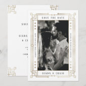Faire-part Chic Blanc Faux Gold Foil Art Déco Enregistrer la  (Devant / Derrière)