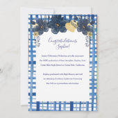 Faire-part Chic bleu Plaid et Fleurs Graduation Photo (Dos)