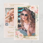 Faire-part Chic Blush Rose Floral Graduation Photos (Devant / Derrière)