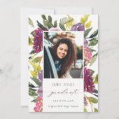Faire-part Chic Bourgogne jaune rose floral photo Graduation (Devant)