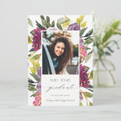 Faire-part Chic Bourgogne jaune rose floral photo Graduation (Debout devant)