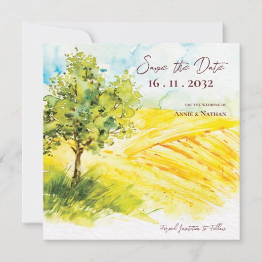 Faire-part Chic Bright Jaune Mariage paysager (Devant)