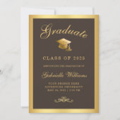 Faire-part Chic Brown Gold Frame Script Graduation (Devant)