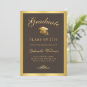 Faire-part Chic Brown Gold Frame Script Graduation (Debout devant)