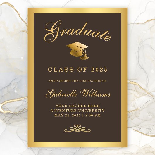 Faire-part Chic Brown Gold Frame Script Graduation