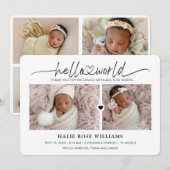 Faire-part Chic Collage Photo de Naissance Hello World (Devant / Derrière)