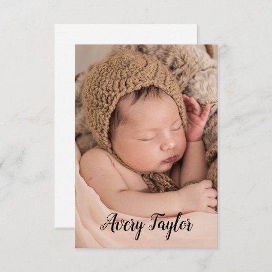 Faire-part Chic Custom Baby Photo Name Script Birth (Devant / Derrière)
