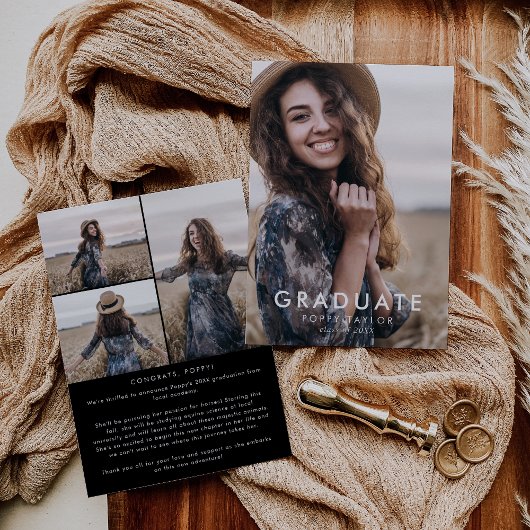 Faire-part Chic Dark Black Message Photo Collage Graduation