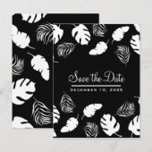 Faire-part chic de feuilles tropicales noir et bla (Devant / Derrière)