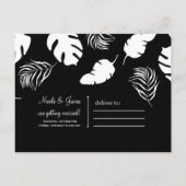 Faire-part chic de feuilles tropicales noir et bla (Dos)