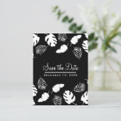 Faire-part chic de feuilles tropicales noir et bla (Debout devant)