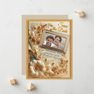 Faire-part Chic, Elegant Crèmes & cuir texture fleur look