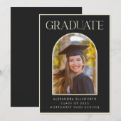 Faire-part Chic Elegant Photo Moderne Black Arch Graduation (Devant / Derrière)