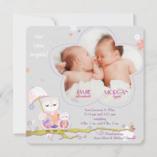 Faire-part Chic Floral Owens Twins Photo Naissance