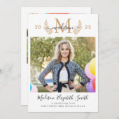 Faire-part Chic Gold Monogramme Girly Script 2 Photo Graduati (Devant / Derrière)