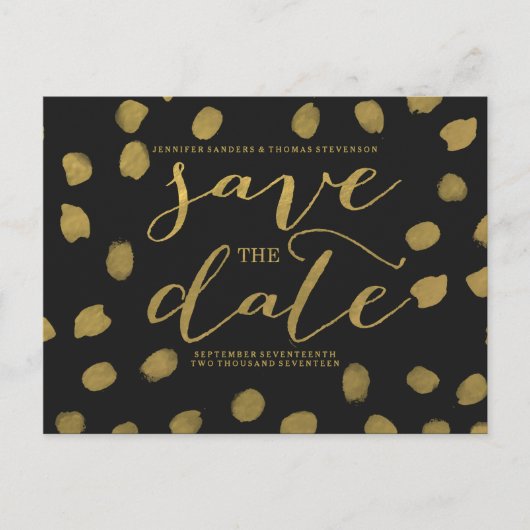 Faire-part Chic Gold Script Enregistrer la carte postale Date (Devant)
