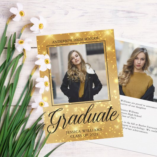 Faire-part Chic Graduate Photo Gold Sparkle 2023 Graduation