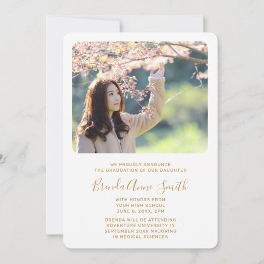 Faire-part Chic Graduation 2 Photo Casquette d'or Script sur (Dos)