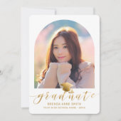 Faire-part Chic Graduation 2 Photo Casquette d'or Script sur (Devant)