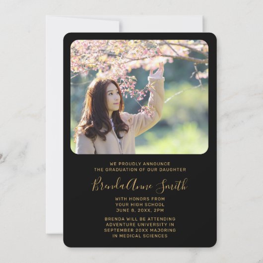 Faire-part Chic Graduation 2 Photo Casquette Gold Script sur  (Dos)