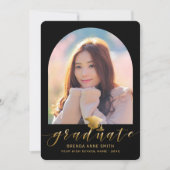 Faire-part Chic Graduation 2 Photo Casquette Gold Script sur (Devant)