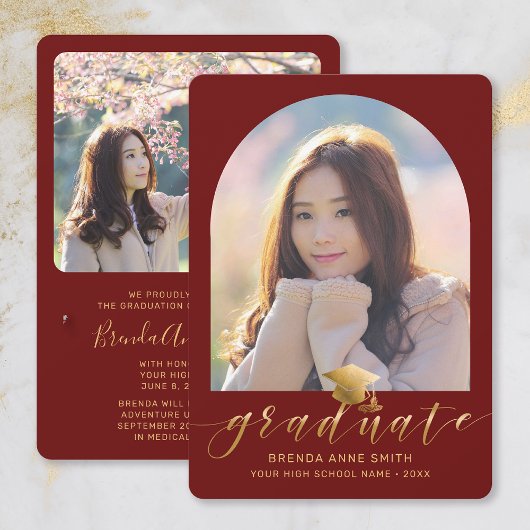 Faire-part Chic Graduation 2 Photo Casquette Gold Script sur