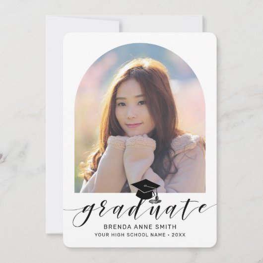 Faire-part Chic Graduation 2 Photo Casquette noir Script sur  (Devant)